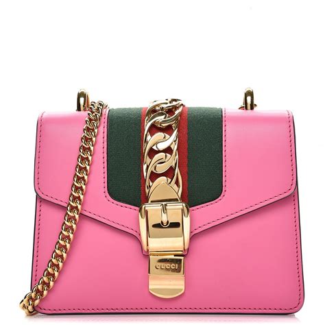 gucci calfskin mini sylvie chain bag pink|Gucci Pink Mini Sylvie Leather Chain Crossbody Pony.